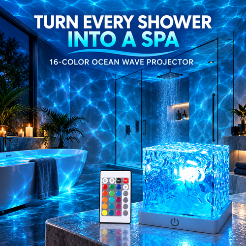 Rechargeable Ocean Wave Shower Light – 16-Color Waterproof Projector