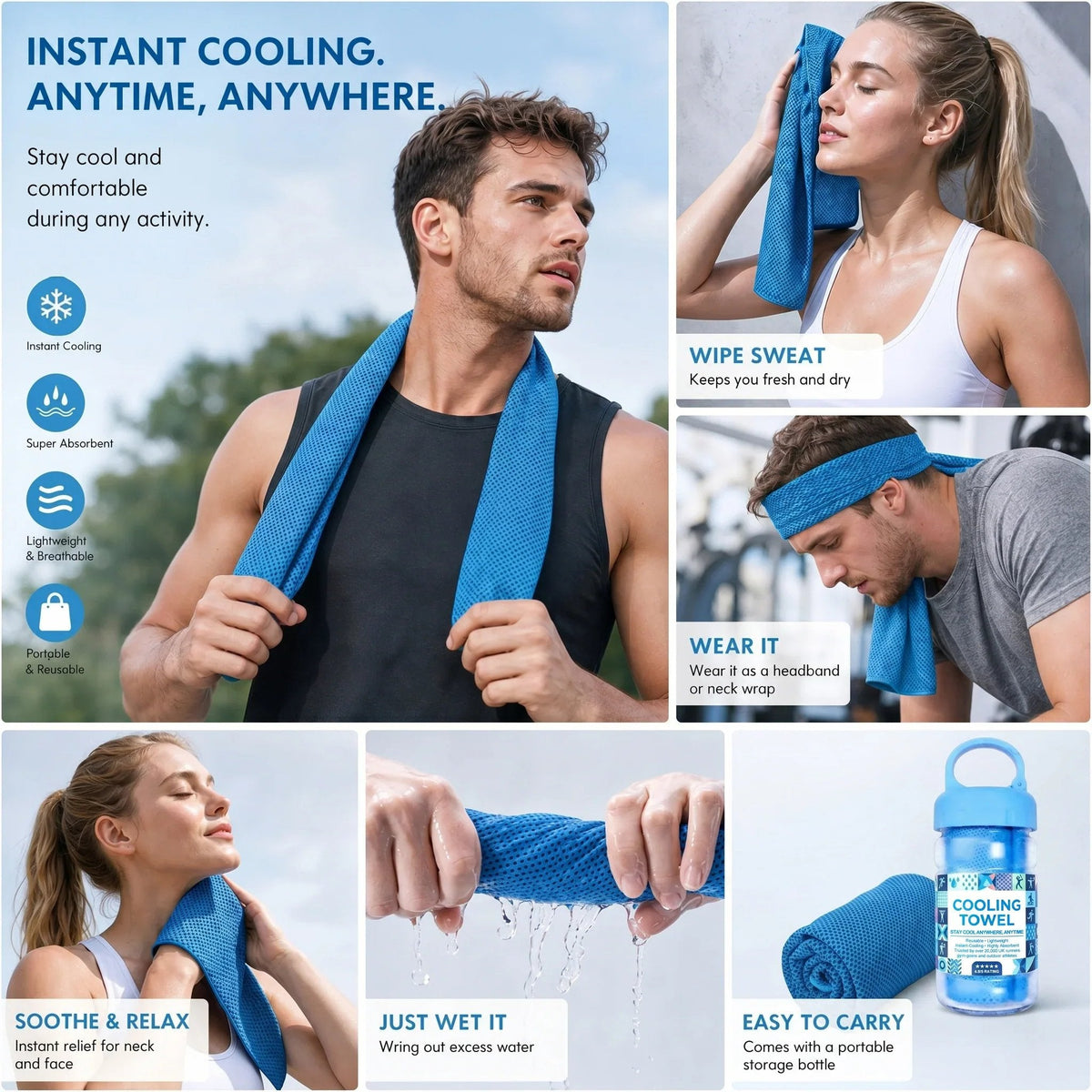 🏃❄️Cold Sweat Towel You Can Use Anywhere, Anytime! Reusable Soft Absorbent Cooling Portable