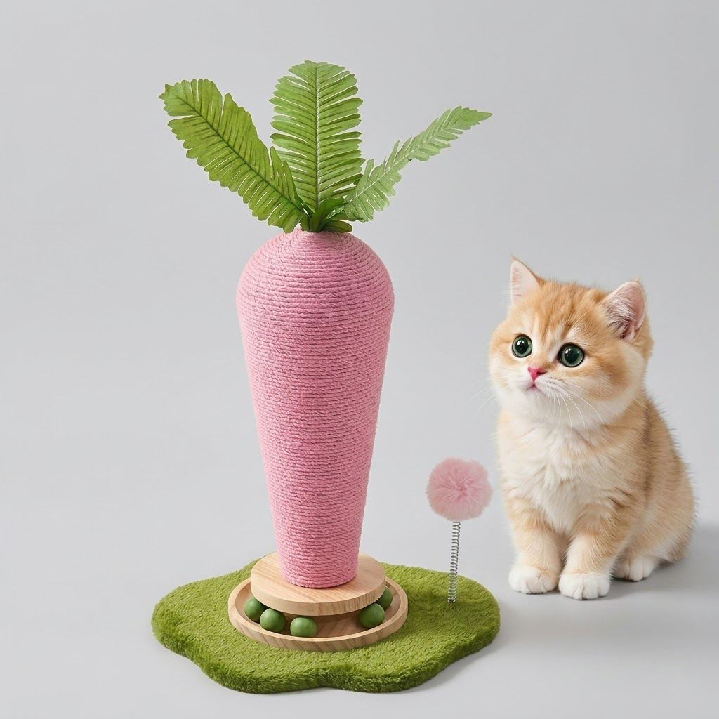 Delvaniq®Durable Carrot Cat Scratcher & Natural Wood Interactive Toy Set