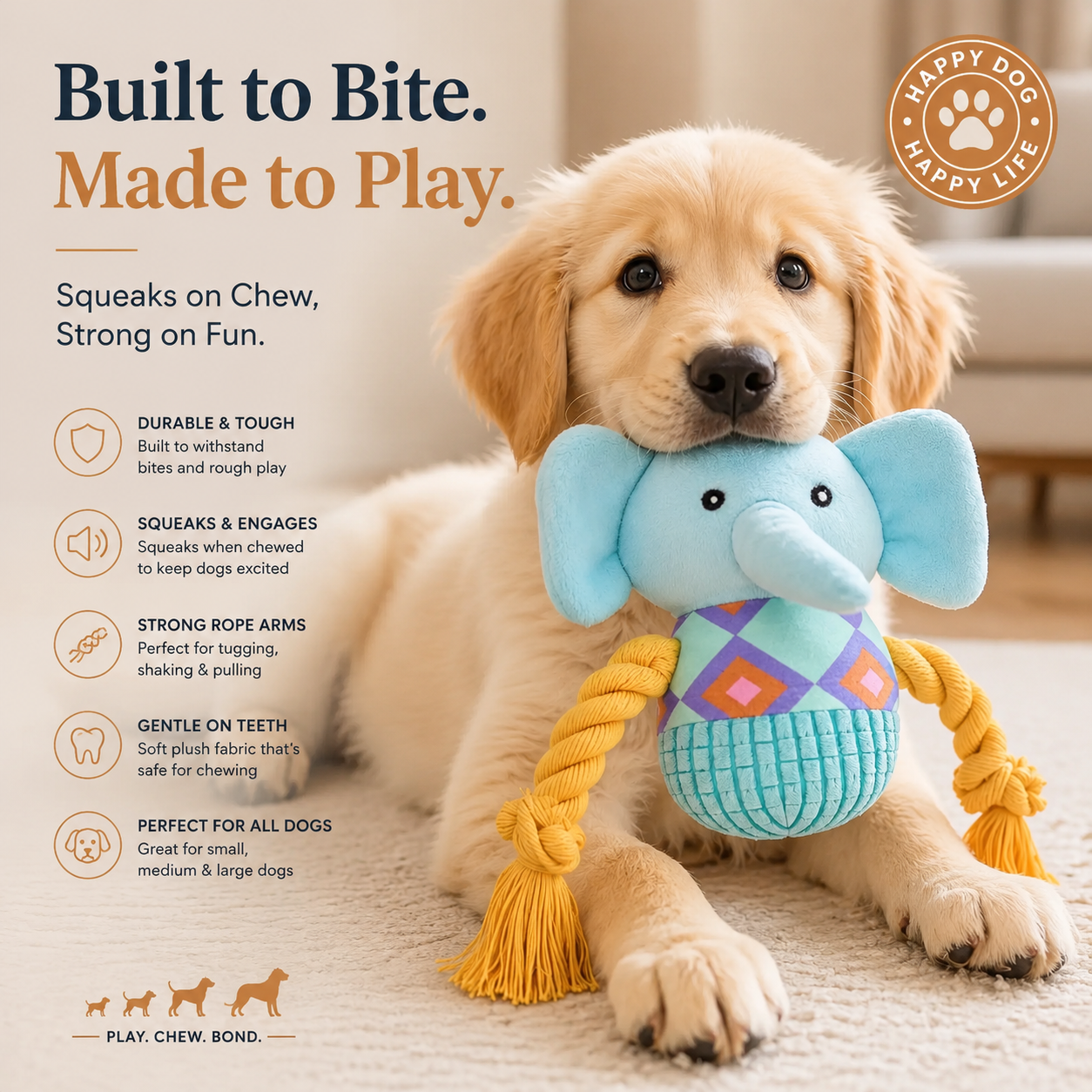 Delvaniq®Interactive Elephant Plush Dog Toy