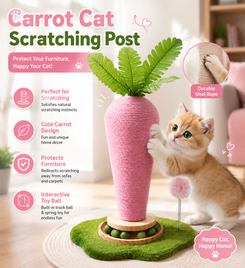 Delvaniq®Durable Carrot Cat Scratcher & Natural Wood Interactive Toy Set