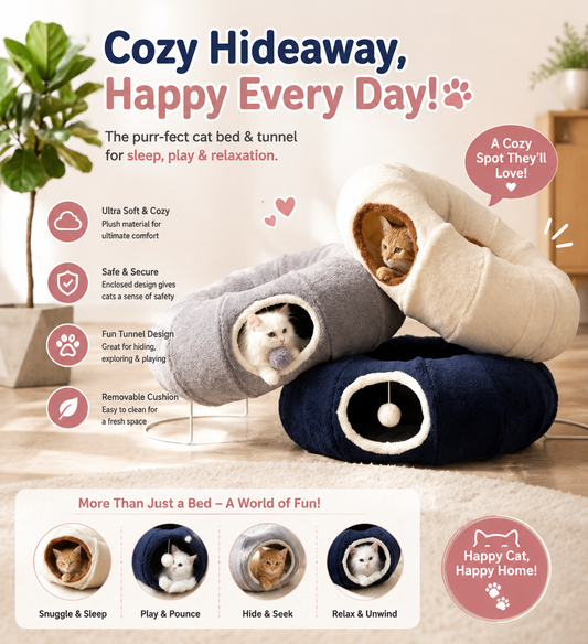 Delvaniq®Donut Cat Tunnel Bed for Indoor Cats
