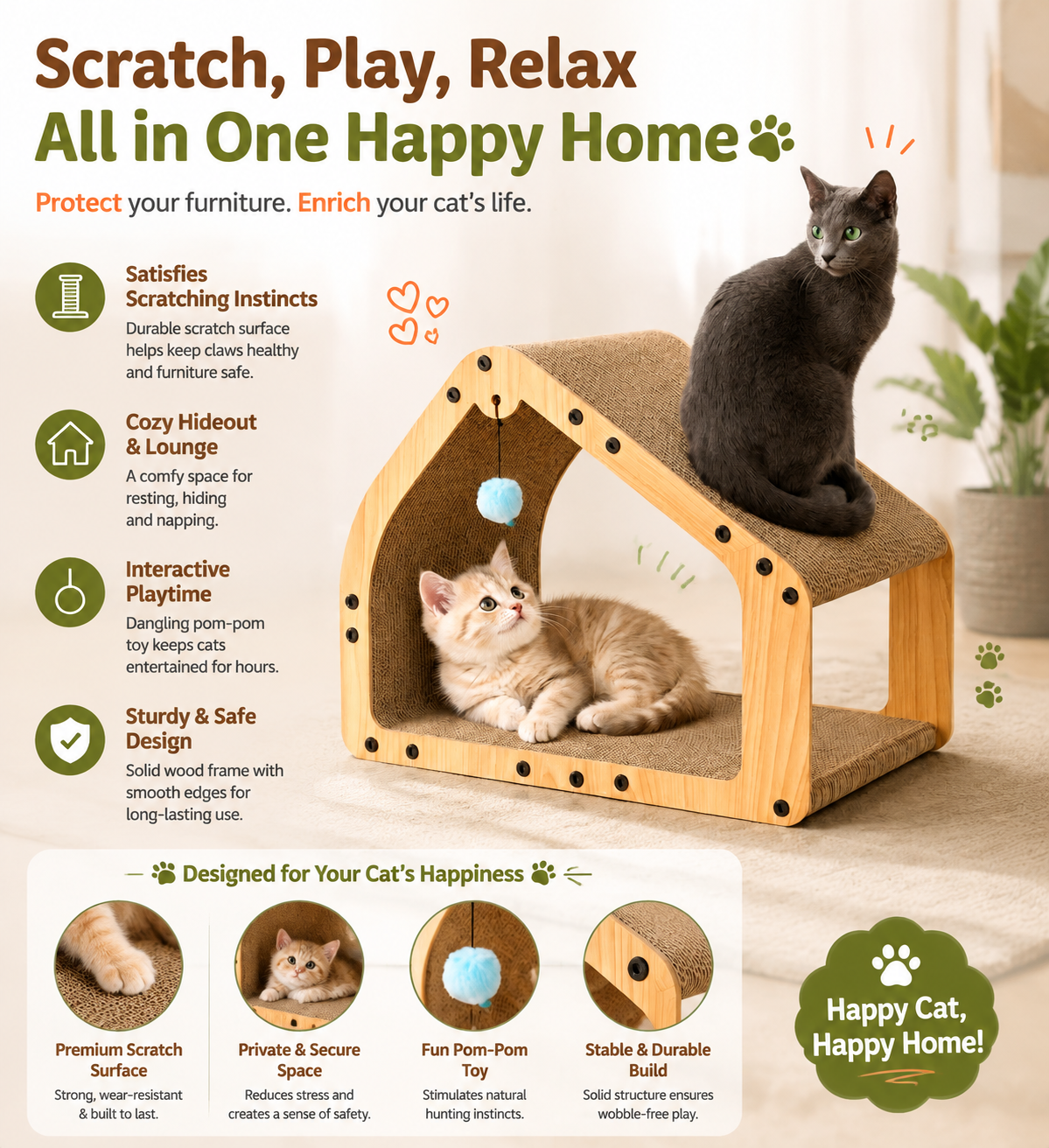 Delvaniq®20-Inch Cardboard Cat Scratcher House