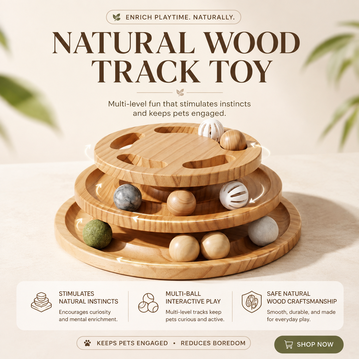 Delvaniq®Large Wooden Cat Track Toy with Puzzle Top