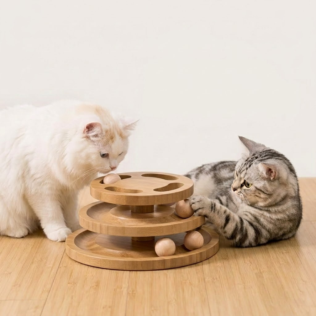 Delvaniq®Large Wooden Cat Track Toy with Puzzle Top