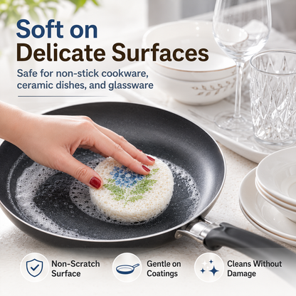 🔥 Limited Time: Buy More, Get More FREE - Wood-Based Eco-Friendly Cellulose Scrubber Pads - Scratch Free, Thickened Soft, High-Absorbency Expandable Foam Floral, 2026 Cute Home Care Cleaning Tools for Kitchen & Bathroom, Scratch Free Sponges, Scrubber Pad
