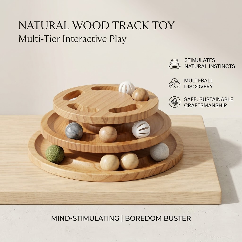 Delvaniq®Large Wooden Cat Track Toy with Puzzle Top