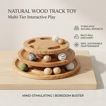 Delvaniq®Large Wooden Cat Track Toy with Puzzle Top