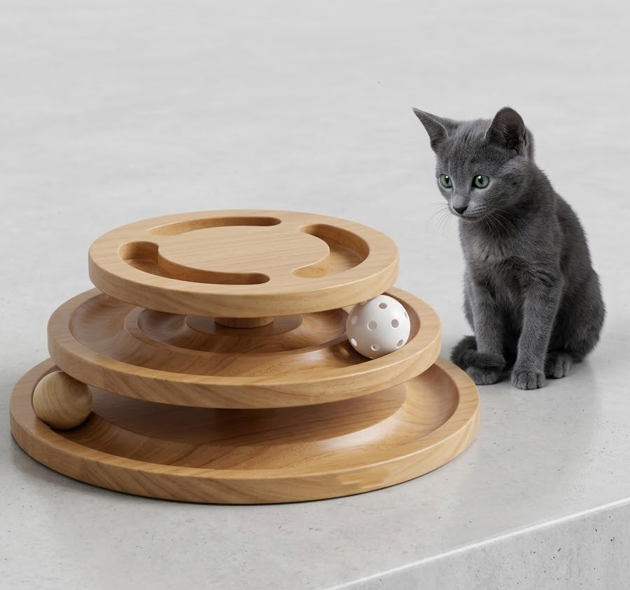 Delvaniq®Large Wooden Cat Track Toy with Puzzle Top